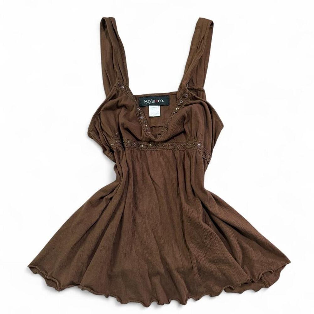 Y2K Brown top with sequins and beading, size L